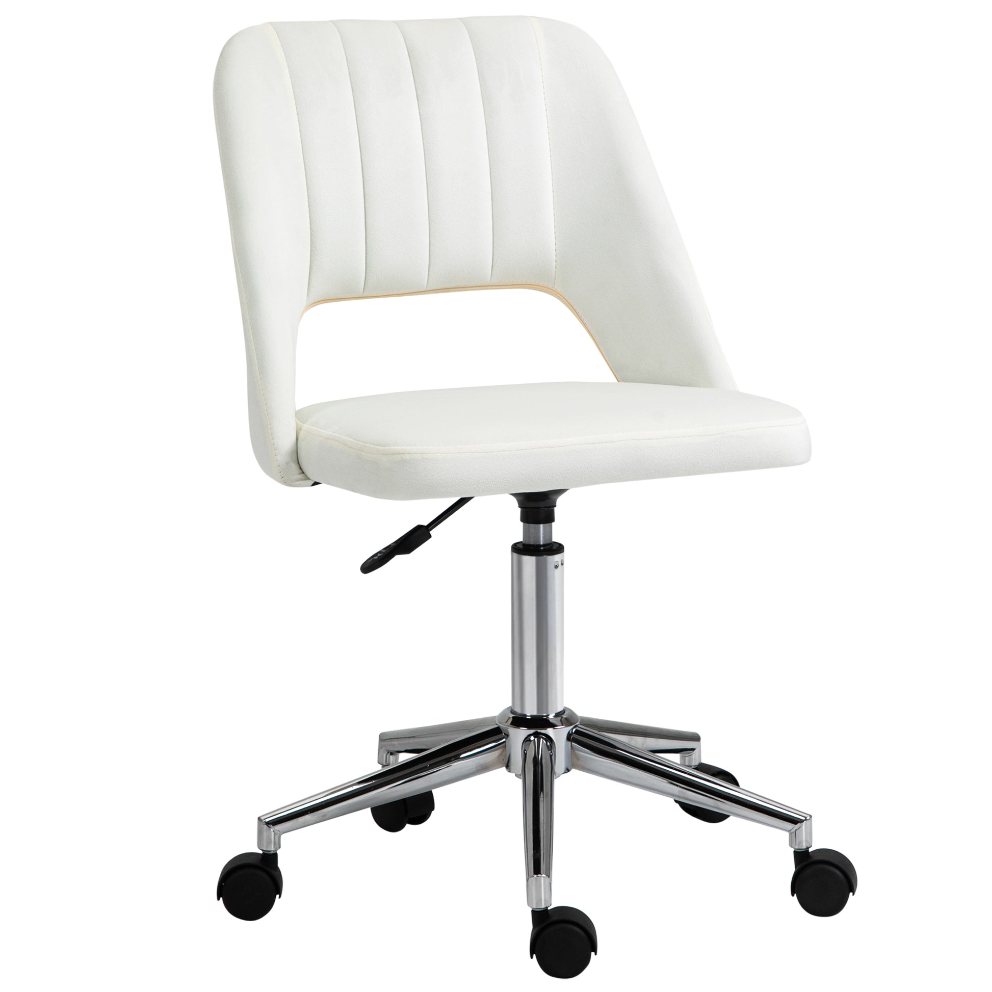 Vinsetto Modern Mid Back Office Chair With Velvet Fabric, Swivel Computer Armless Desk Chair With Hollow Back Design For Home Office, Cream White Cream White Polyester