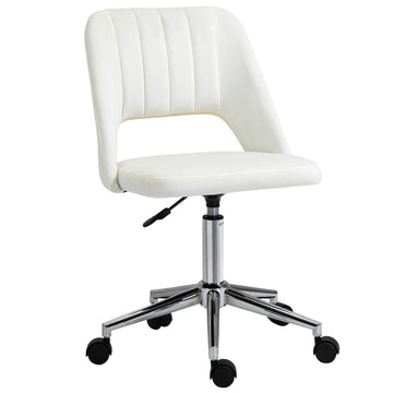 Vinsetto Modern Mid Back Office Chair With Velvet Fabric, Swivel Computer Armless Desk Chair With Hollow Back Design For Home Office, Cream White Cream White Polyester