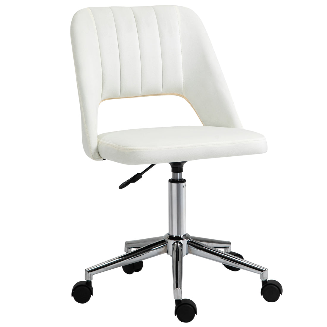 Vinsetto Modern Mid Back Office Chair With Velvet Fabric, Swivel Computer Armless Desk Chair With Hollow Back Design For Home Office, Cream White Cream White Polyester