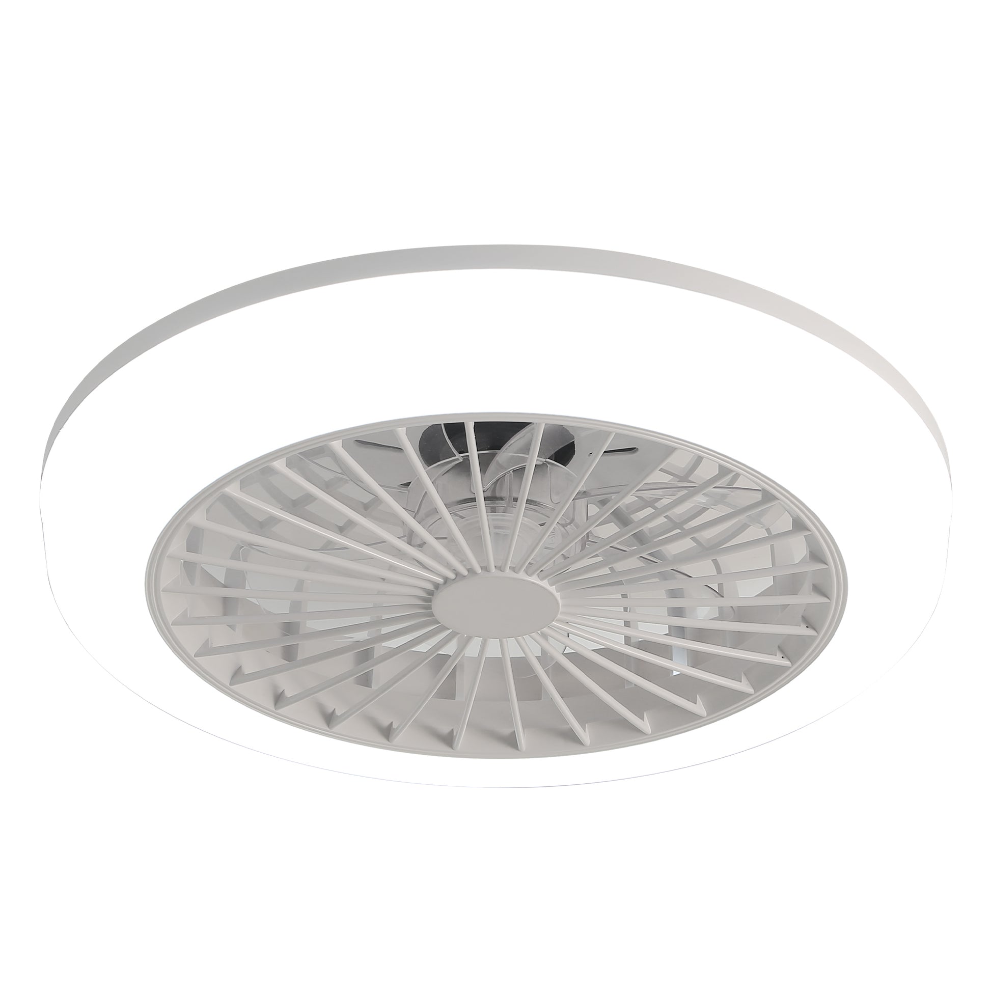 18 Inch Enclosed And Remote, Flush Mount Bladeless Modern Low Profile Ceiling Fan For Bedroom Kitchen Dining Room White Abs