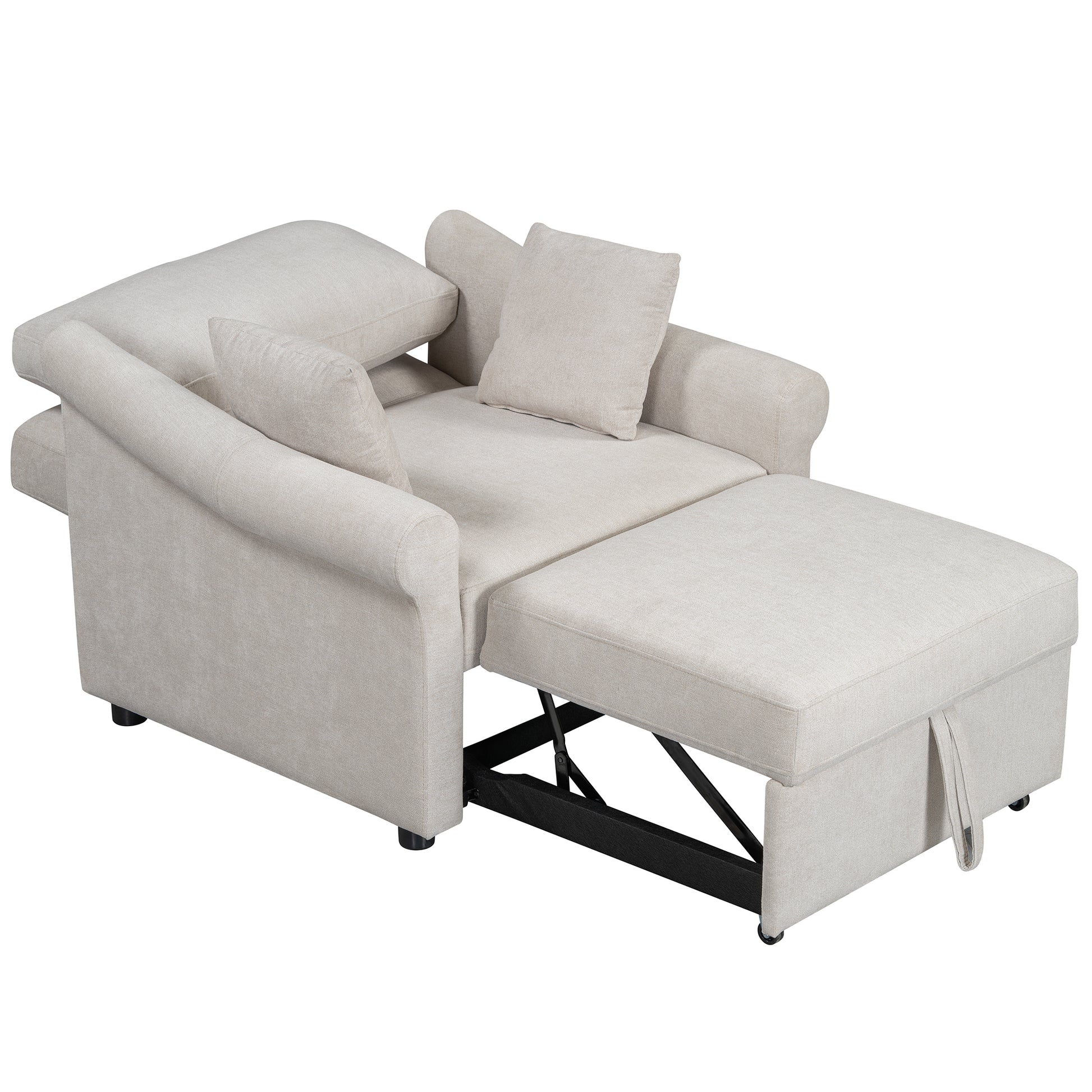 Chenille Convertible Sleeper Chair With Adjustable Backrest, 3 In 1 Lounger Chair Turns Into Bed, Single Bed For Living Room, Beige Beige Chenille