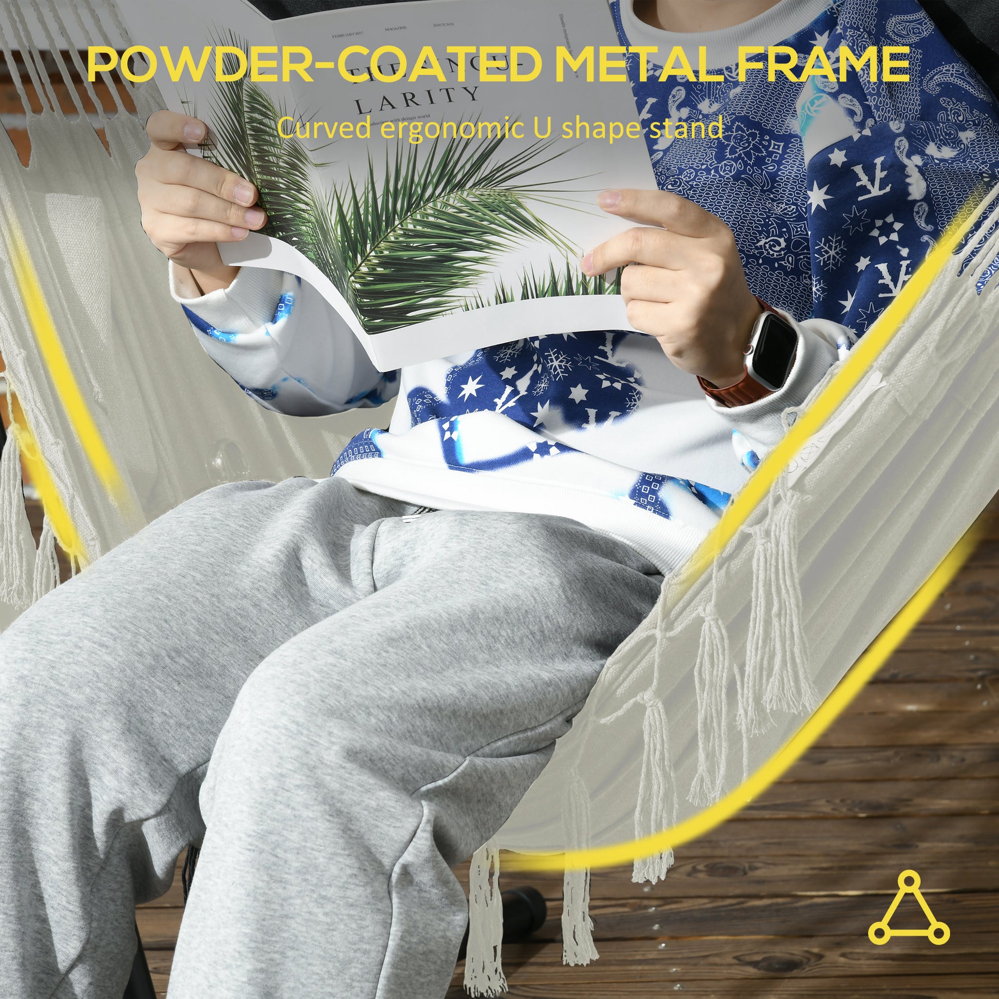 Outsunny Patio Hammock Chair With Stand, Outdoor Hammock Swing Hanging Lounge Chair With Side Pocket And Headrest, Cream White White Steel