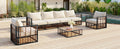 Modern Minimalist 7 Piece Metal Patio Sectional Sofa Set, All Weather Garden Conversational Furniture Set With Thick Cushions And Coffee Table For Indoor Outdoor, Gray Yes Deep Seating White Weather