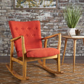 Solid Wood Rocking Chair Orange Fabric