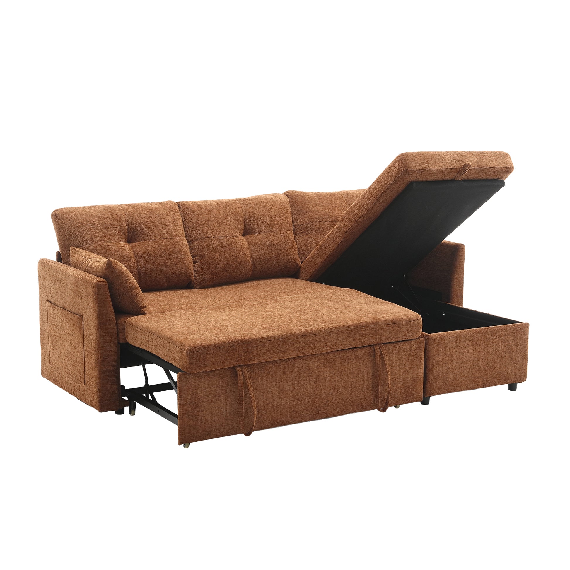 United We Win Furniture, Modular L Shaped Sofa, Modular Long Sofa With Reversible Chaise Lounge, Sofa Bed, Sleeper Sofa, Modular Sofa Combination With Storage Seats. Brown Chenille 3 Seat