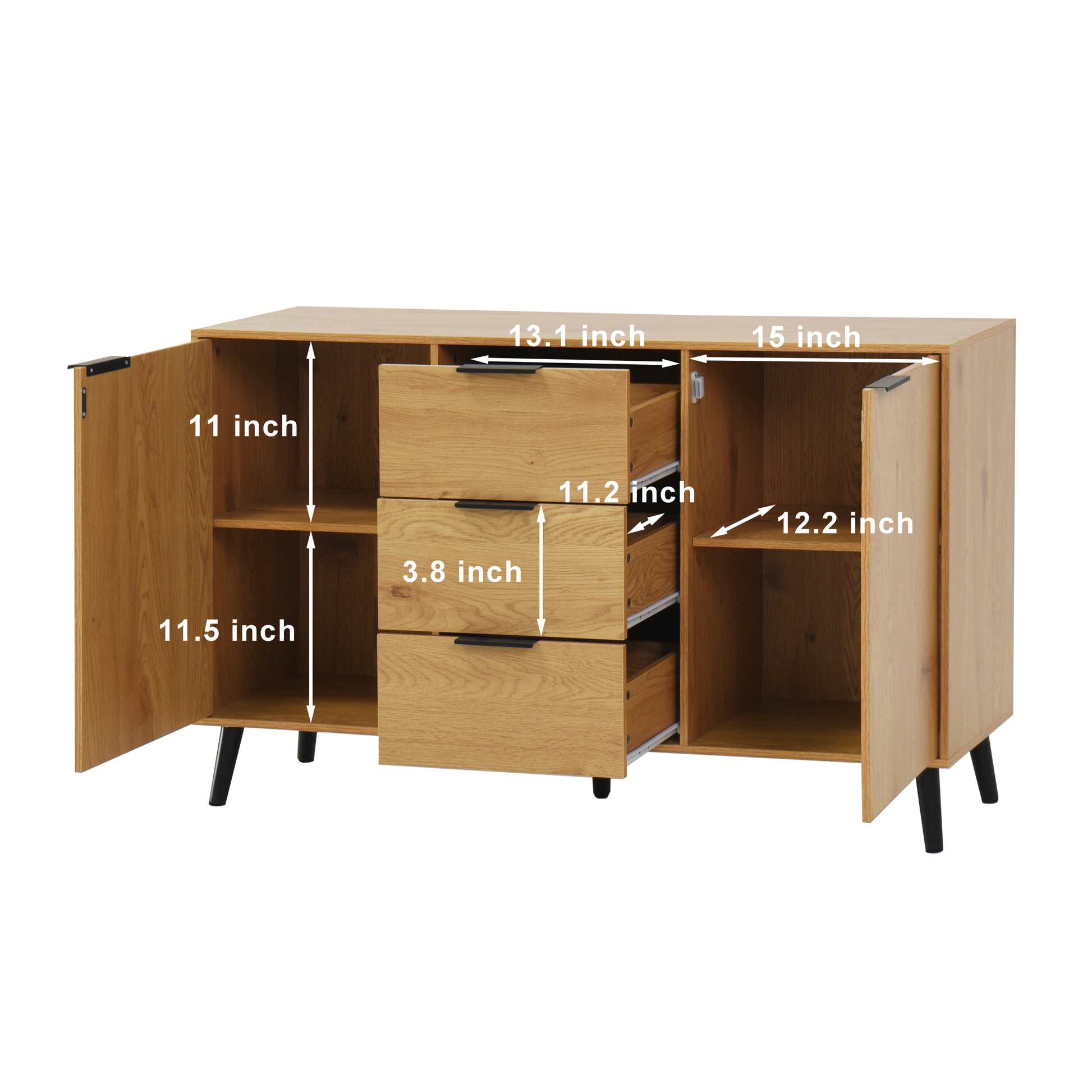 Sideboard Buffet Cabinet With Storage, Wood Coffee Bar Cabinet, 47.2" Kitchen Cabinet With 3 Drawers & 2 Doors, Kitchen Buffet Cabinet Cupboard Natural Wood Color 5 Or More Spaces Natural Particle Board