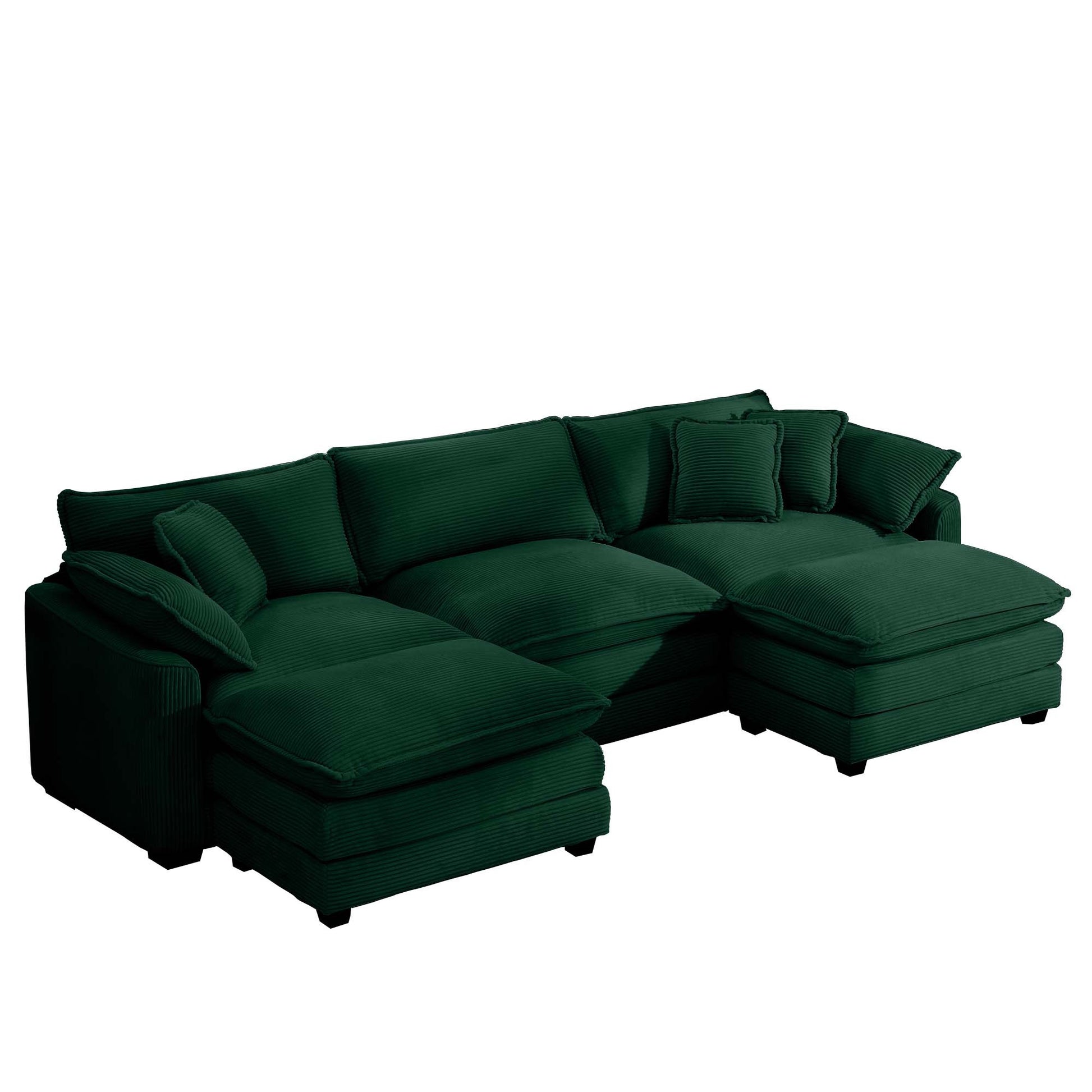 Oversized Modular Cushion Sofa, Portable Ottoman, L Shaped Corner Low Back Deep Seating Spacious Sofa Set And Sofa Bed For Home Apartment Living Room Set, Green Corduroy Green Corduroy 3 Seat