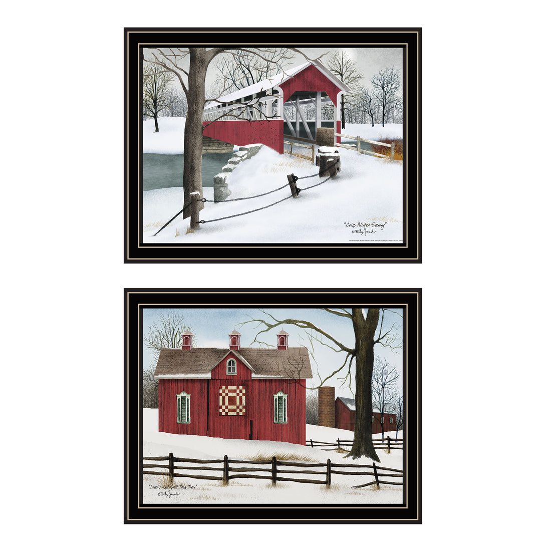 2 Piece Vignette Lovers Knot Quilt Barn, Covered Bridge Black Framed Wall Art For Living Room, Bedroom Wall Art Print For Home Decor By Billy Jacobs Multi Wood Paper