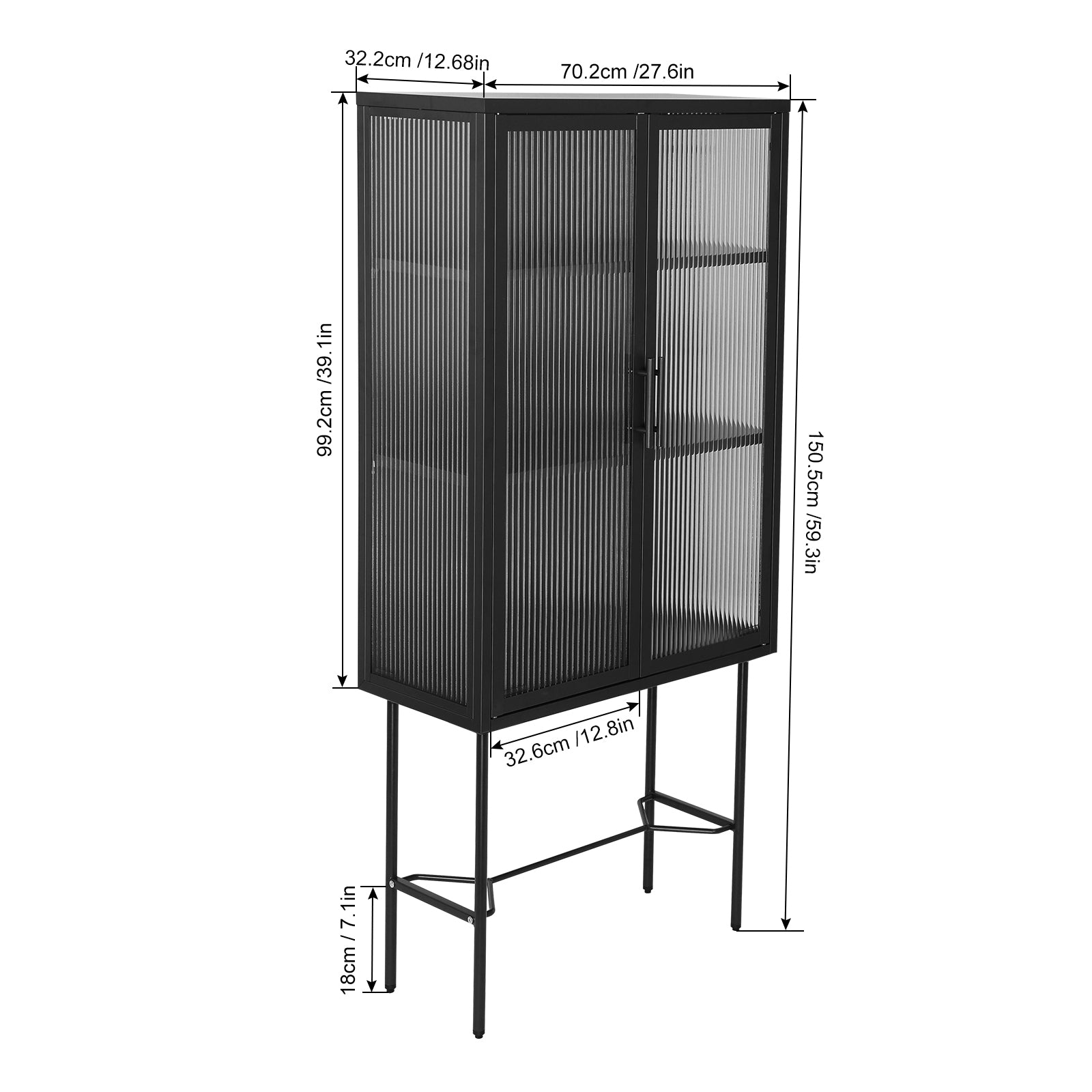 Elegant Floor Cabinet With 2 Tampered Glass Doors Living Room Display Cabinet With Adjustable Shelves Anti Tip Dust Free Easy Assembly Black Color Black Steel