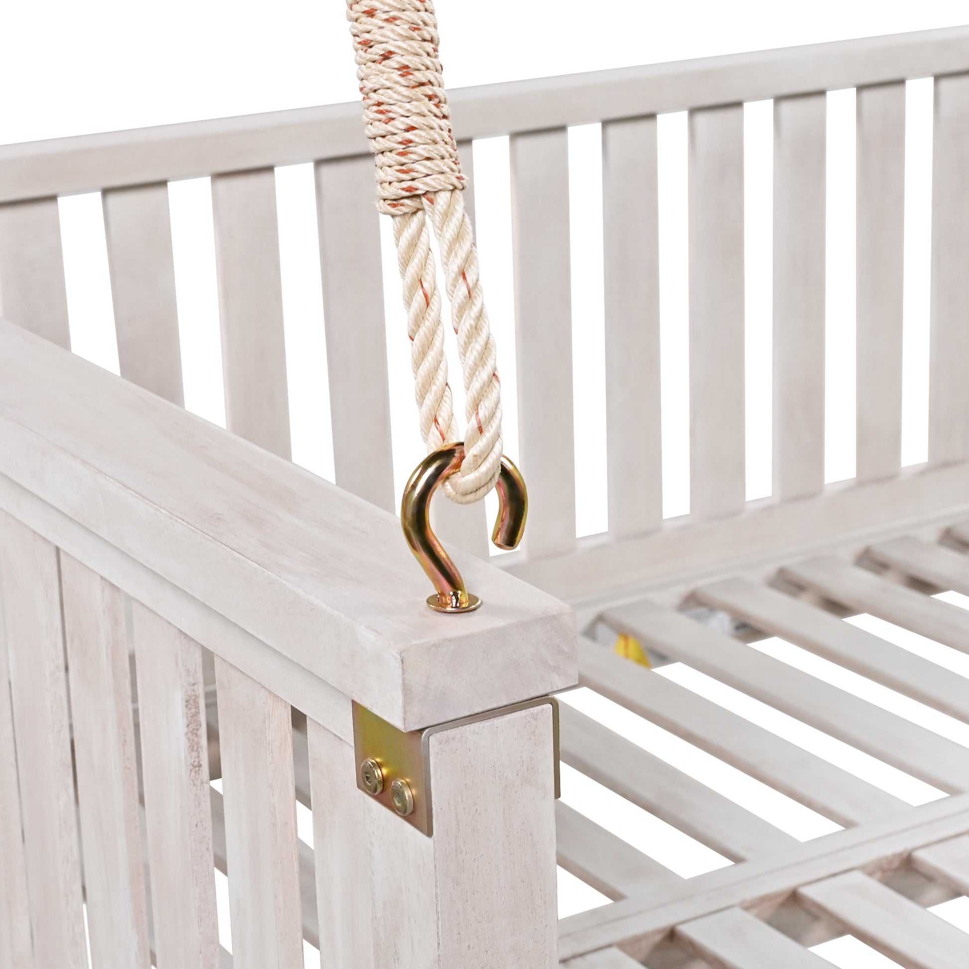 Patio Minimalist Twin Size Garden Swing Bed Wood Porch Swing With Ropes For Backyard, Safe Sloped Design, White White Weather Resistant Frame Garden & Outdoor Minimalist 2 Person Seating Group