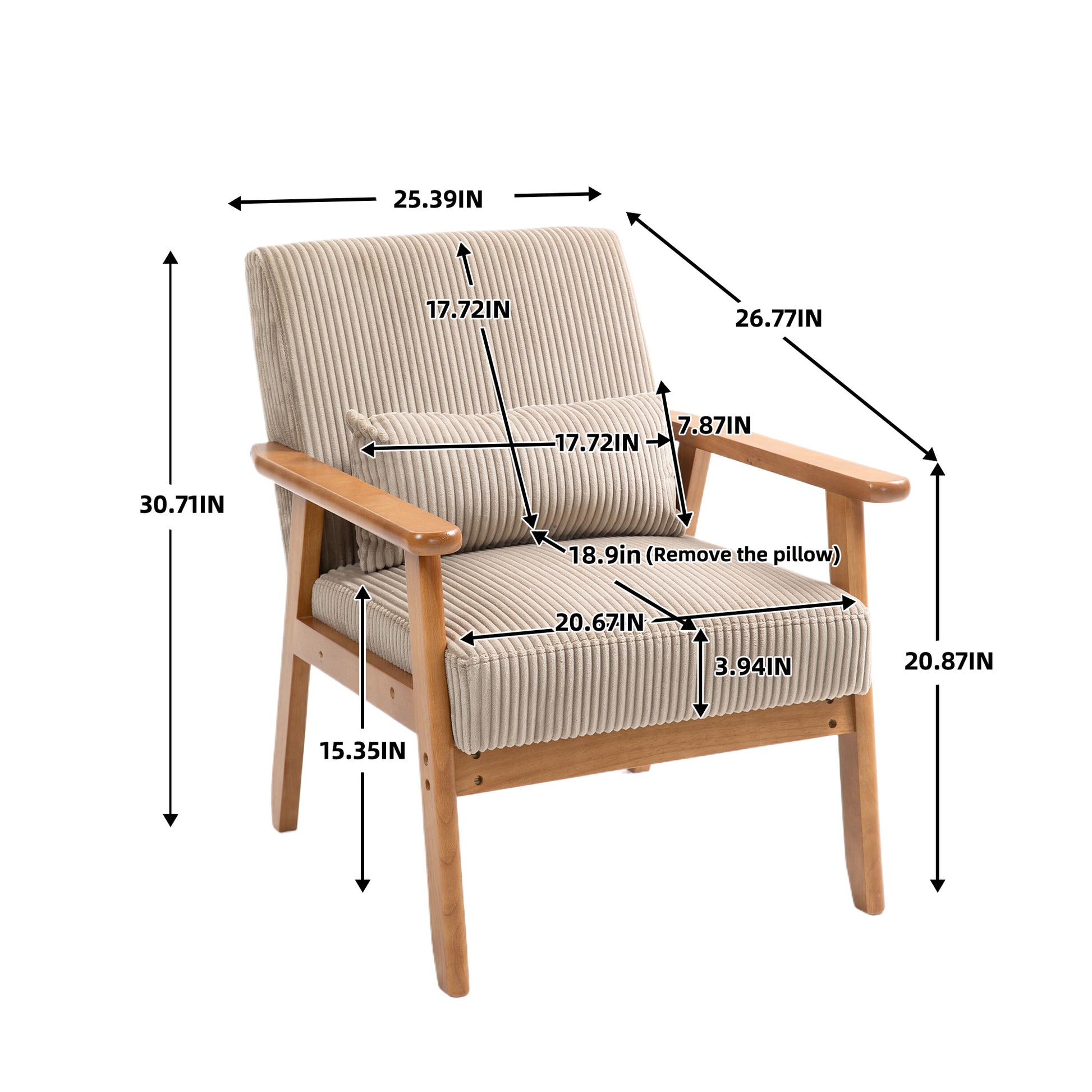 Leisure Chair With Solid Wood Armrest And Feet, Leisure Chair, Wood Frame, Velvet, Solid Rubber Wood Legs, Mid Century Modern Accent Chair, For Living Room Bedroom Studio Chair,Two Packs Camel Corduroy