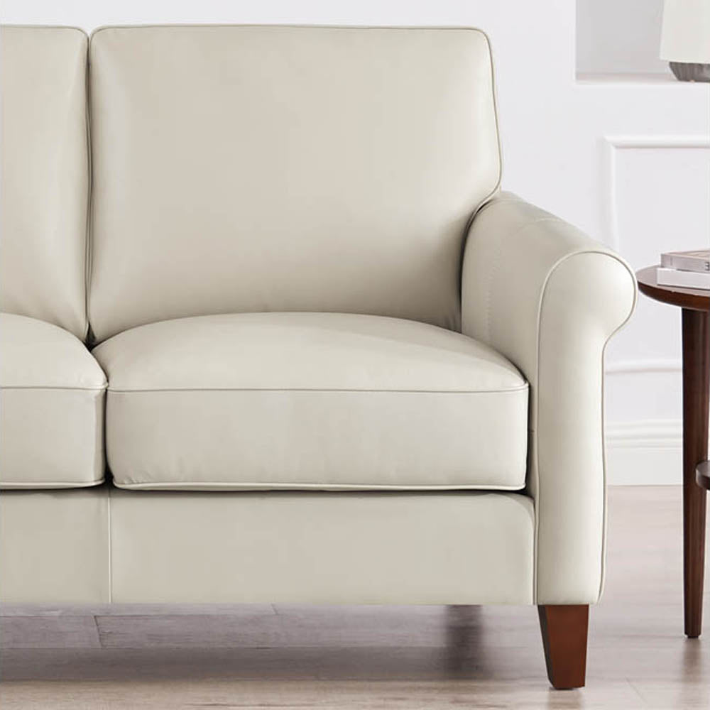 Laa Leather Loveseat Beige Genuine Leather Wood Primary Living Space Medium Firm Cushion Back Mid Century Modern Eucalyptus Rolled Arms Down Filling Genuine Leather