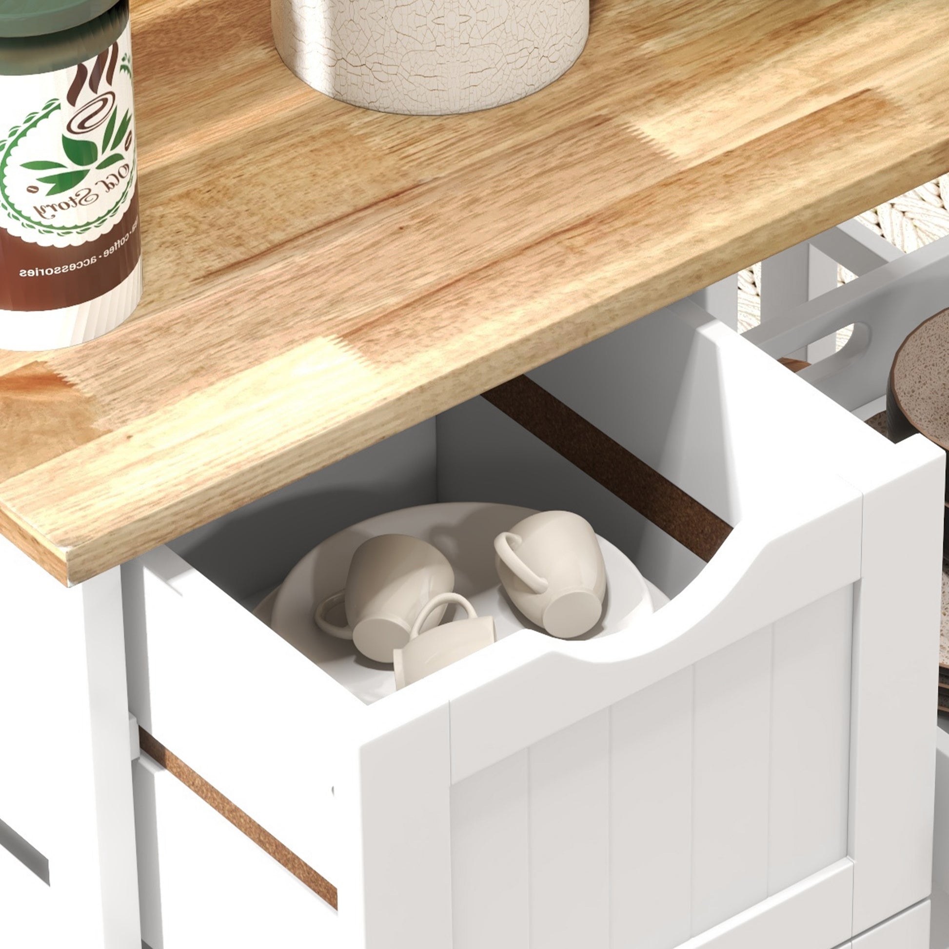 Homcom Rolling Kitchen Island Cart, Bar Serving Cart With Drawers, White White Mdf