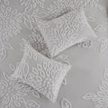 3 Piece Tufted Cotton Chenille Floral Duvet Cover Set King Grey Cotton