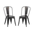 2Pc Modern Sanded Matte Black Metal Dining Room Kitchen Bar Chairs Contemporary Aesthetic Matte Black Finish 18 Inch Seat Height Standard Dining Matt Black Dining Room Wipe Clean Square