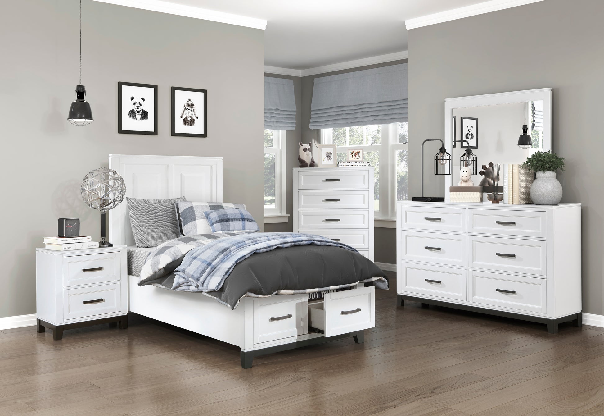 White Finish Nightstand With 2X Storage Drawers Wooden Bedroom Furniture 1Pc White 2 Drawers Bedroom Rustic,Transitional Wood