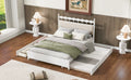 Queen Size Wooden Storage Platform Bed, With 2 Big Drawers, T Size Trundle, White Queen White Plywood
