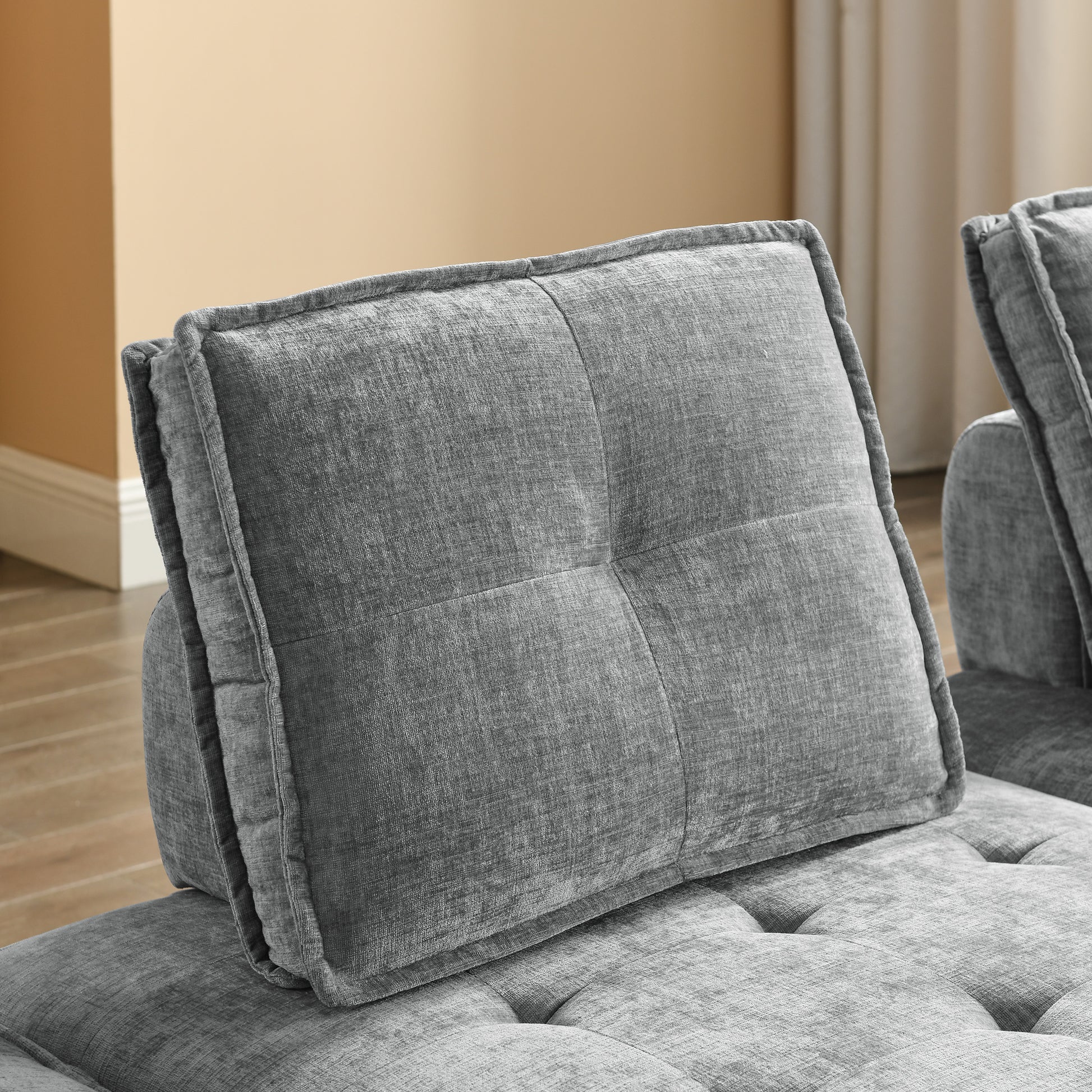 Upholstered Seating Armless Accent Chair, Leisure Sofa Lounge Chair For Living Room Corner Bedroom Office,Chenille Grey Foam