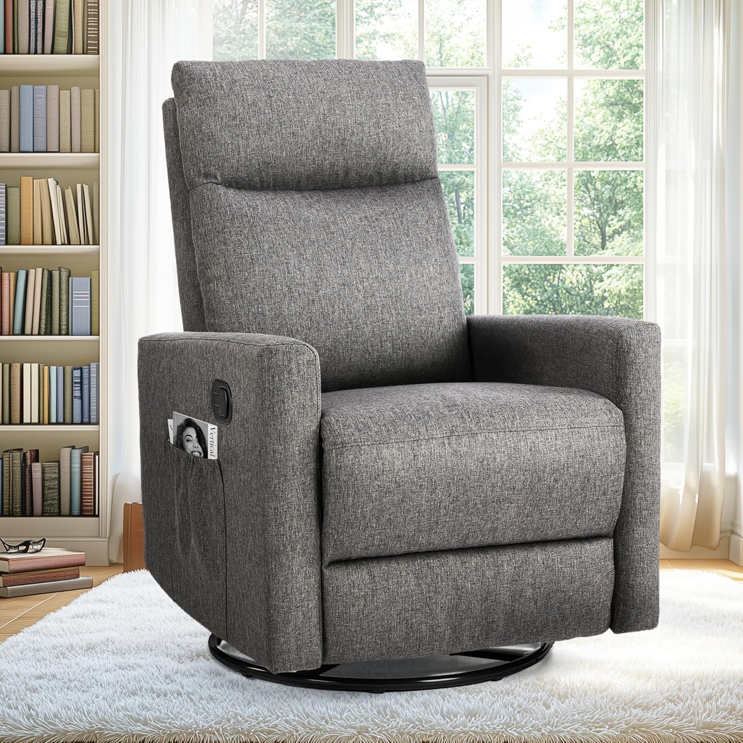 Rocking Recliner Chair With Large Footrest, Stain Resistant Faux Leather Recliner Rocker, Single Sofa Recliner For Living Room, Office, High Back, Upholstered Deep Seat, Grey Grey Metal