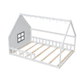 Full Size Wood House Bed With Window And Fence, White Old Sku: Wf304147Aak Box Spring Not Required Full White Wood Bedroom Pine Bed Frame Solid Wood Mdf