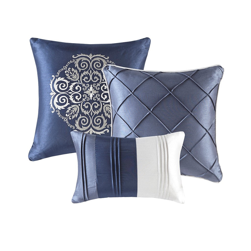 7 Piece Comforter Set Navy King King Navy Polyester