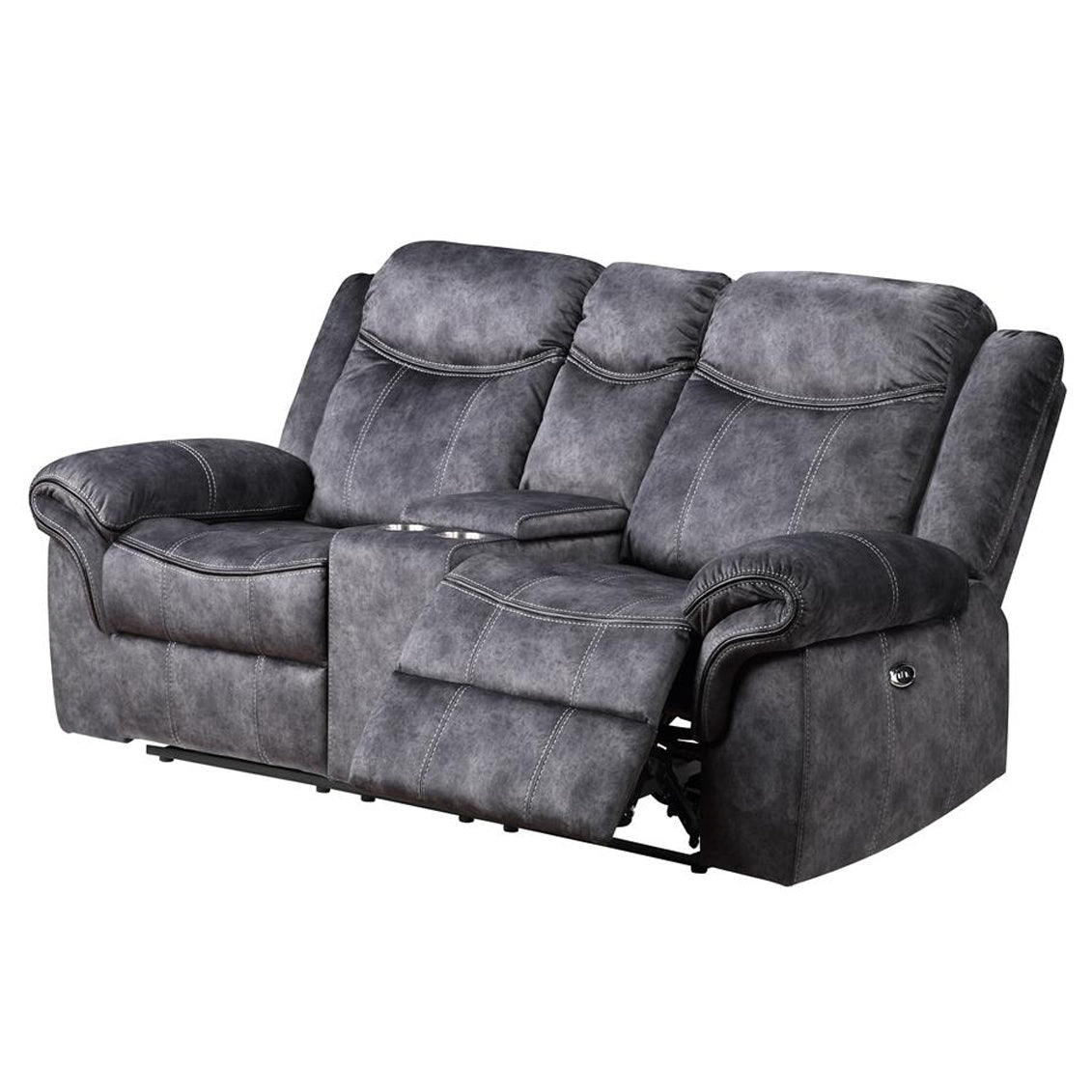 Jimny Domino Granite Power Console Reclining Ls With Power Switch Gray Fabric