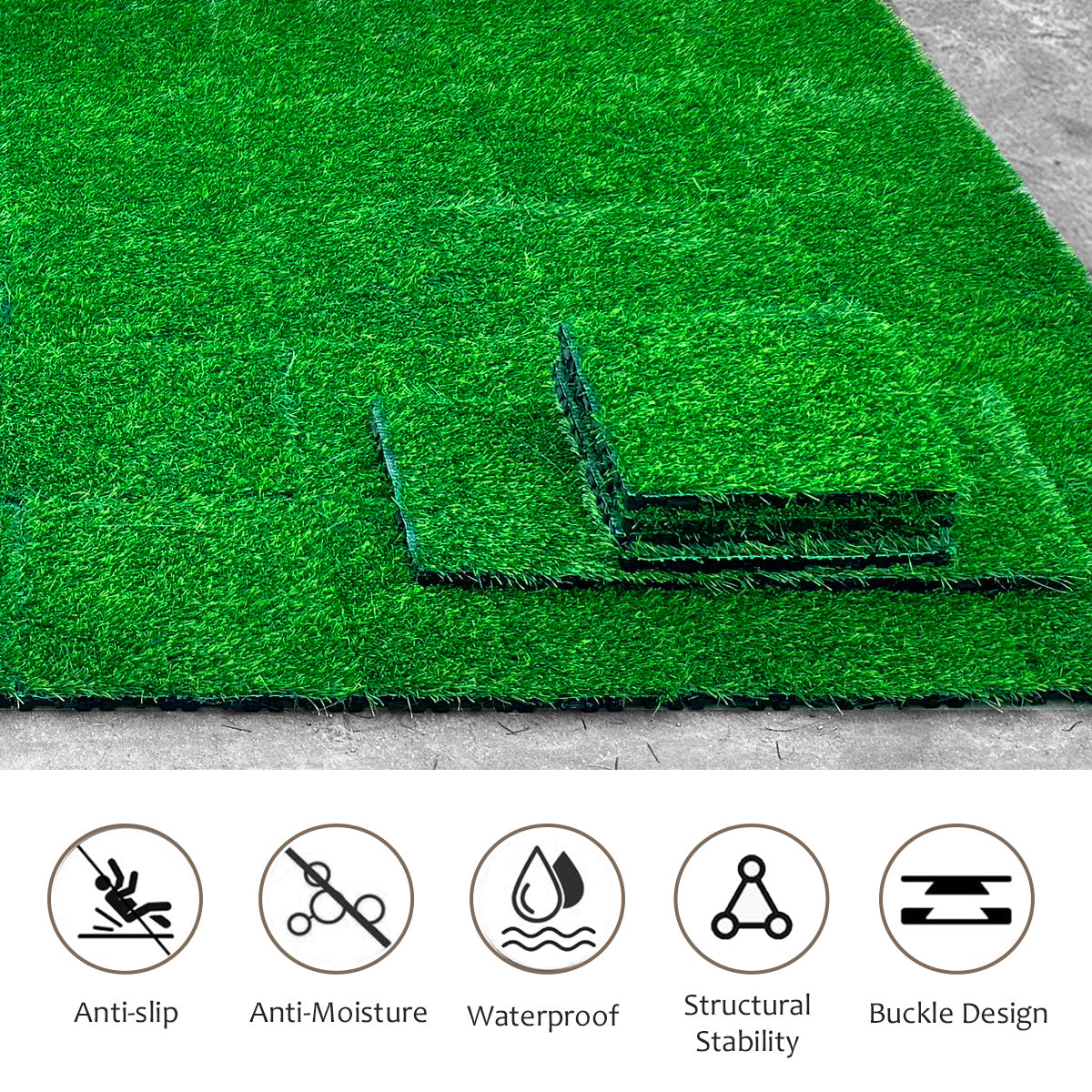 Artificial Grass Turf Tiles Interlocking Set Of 35Pcs, Fake Grass Tiles Self Draining For Pet Indoor Outdoor Flooring Decor, 12X12In Grass Green Grass Green Modern Plastic Plastic
