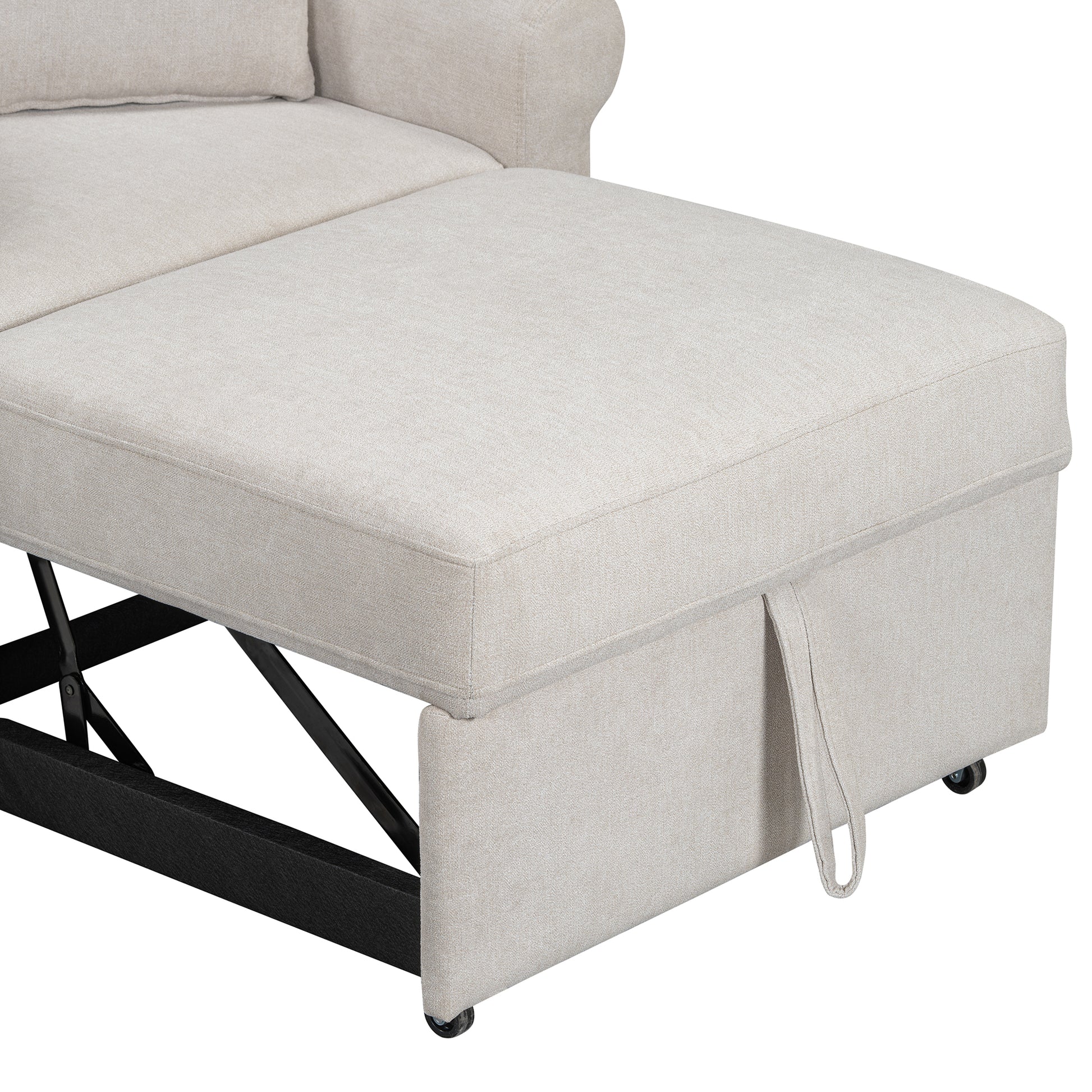 Chenille Convertible Sleeper Chair With Adjustable Backrest, 3 In 1 Lounger Chair Turns Into Bed, Single Bed For Living Room, Beige Beige Chenille