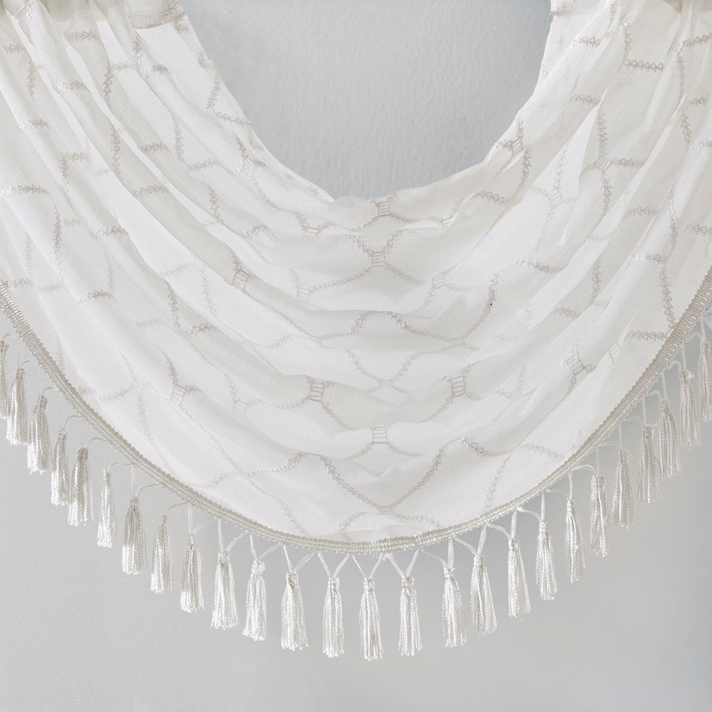 Diamond Sheer Embroidered Waterfall Valance White 38X46" White Polyester