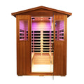 Outdoor Khaya Wood Four Person Far Infrared Sauna Room Natural Wood Metal & Wood