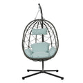 Egg Chair With Stand Indoor Outdoor Swing Chair Patio Wicker Hanging Egg Chair Hanging Basket Chair With Stand For Bedroom Living Room Balcony Gray Steel