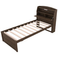 Twin Size Wooden Led Platform Bed With Trundle, With Storage Headboard, With Drawers, Brown Twin Brown Plywood