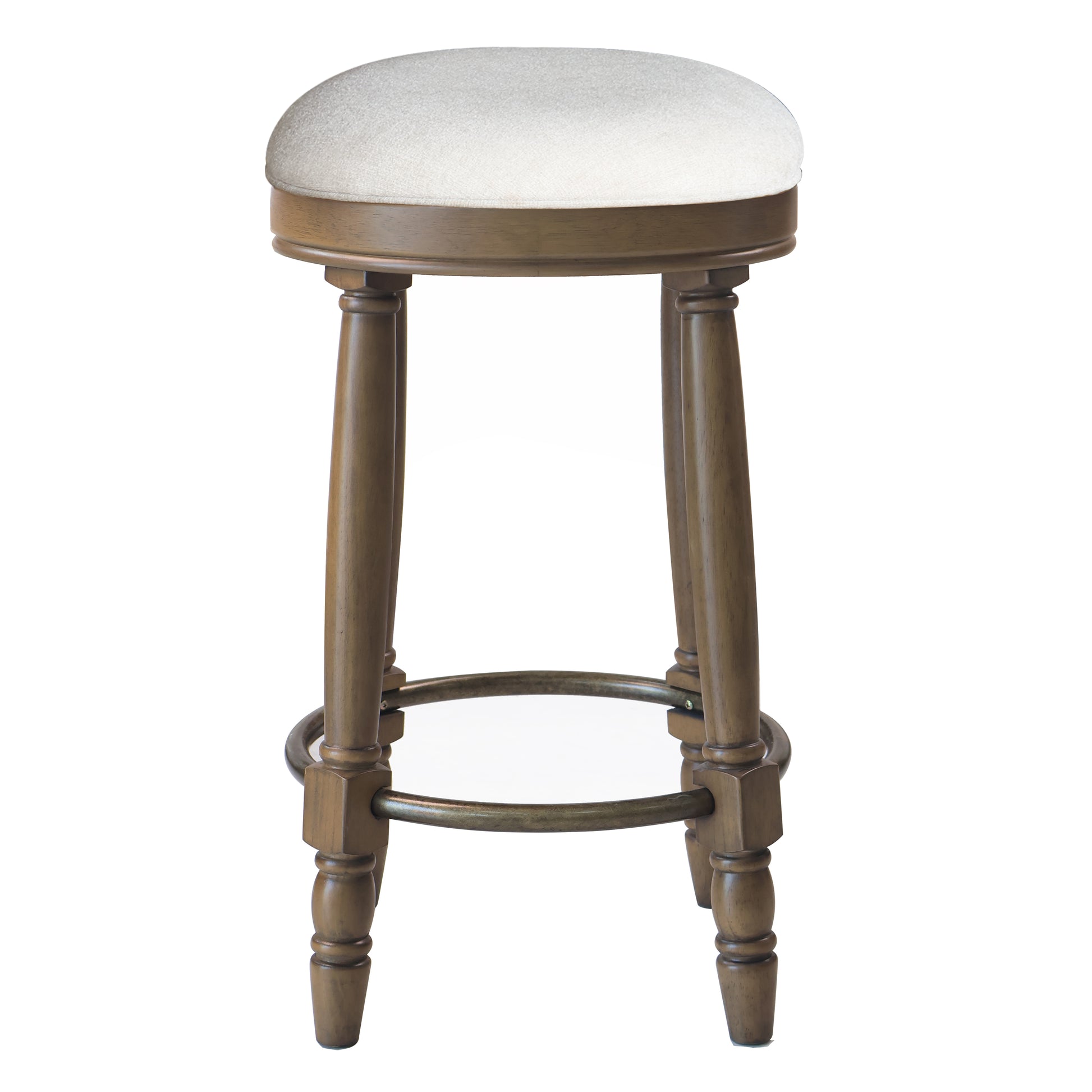 Barstools Set Of 2, 360 Degree Swivel, Accent Wooden Swivel Seat Counter Height Bar Stool,White Fabric Cushioned Seat, Bar Stool Perfect For Dining & Living Room With Light Brown,Natural Height 26"