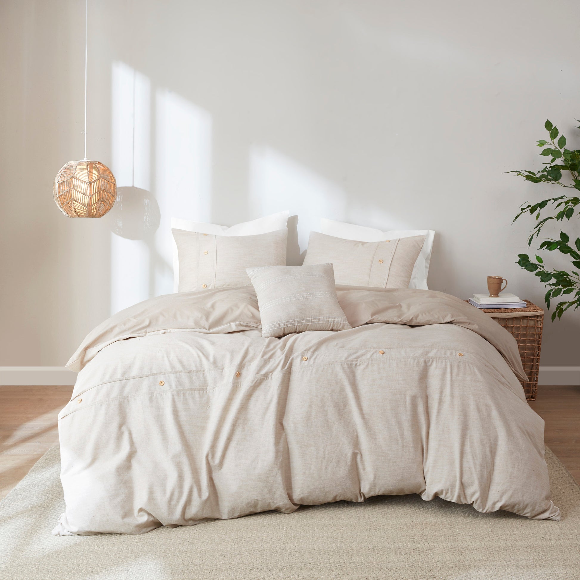 5 Piece Organic Cotton Oversized Comforter Cover Set W Removable Insert Natural Full Queen Natural Cotton