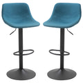 Homcom Adjustable Bar Stools, Swivel Bar Height Chairs Barstools Padded With Back For Kitchen, Counter, And Home Bar, Set Of 2, Blue Blue Metal