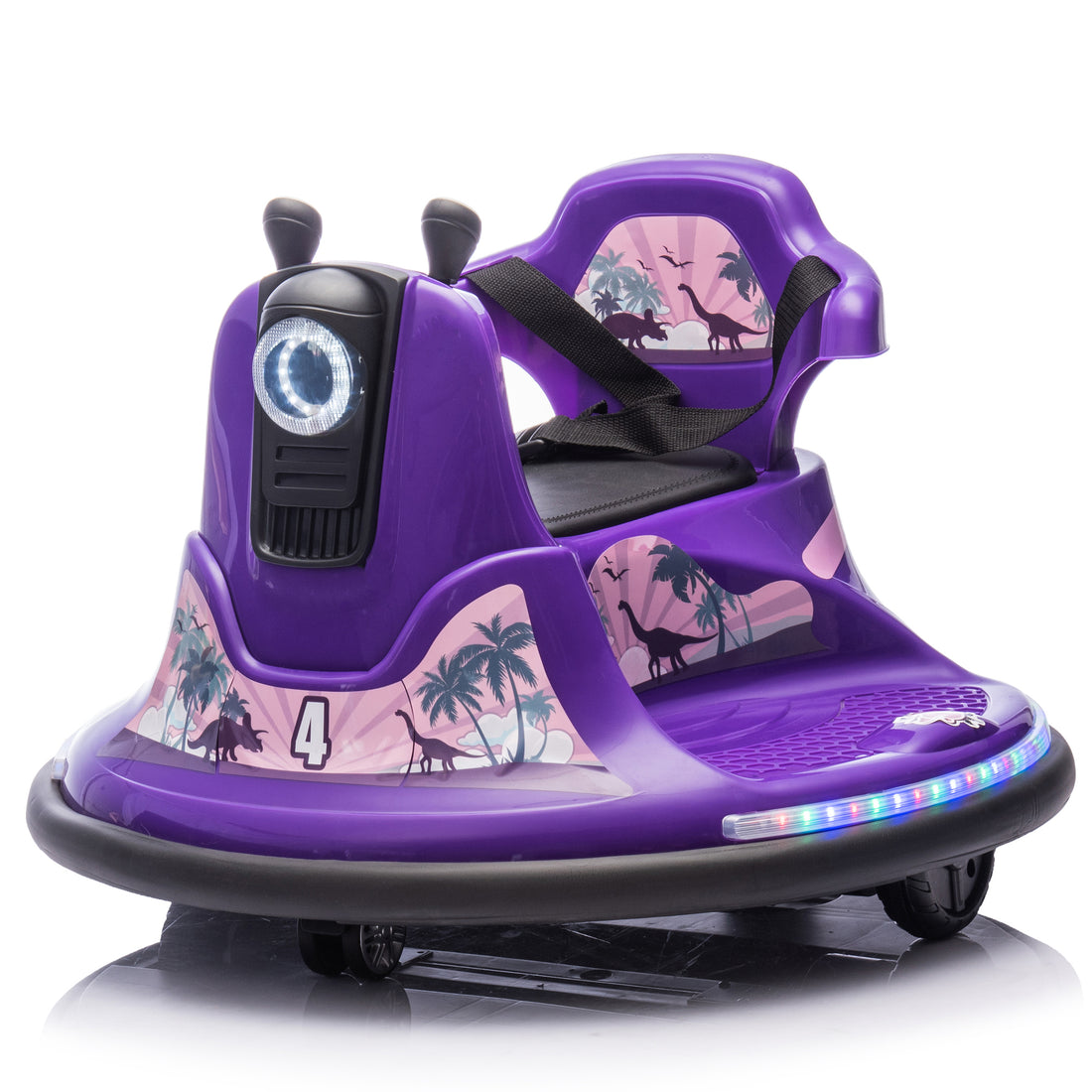 12V Kids Ride On Bumper Car W Parents Control,Rotate 360 Degrees,Two Handed Switch For Direction Control,Bumper Strip,Light Belt,Mp3 Music,Bluetooth,Provide A Speed Of 0.75Mph For Kids Of 2 5 Purple