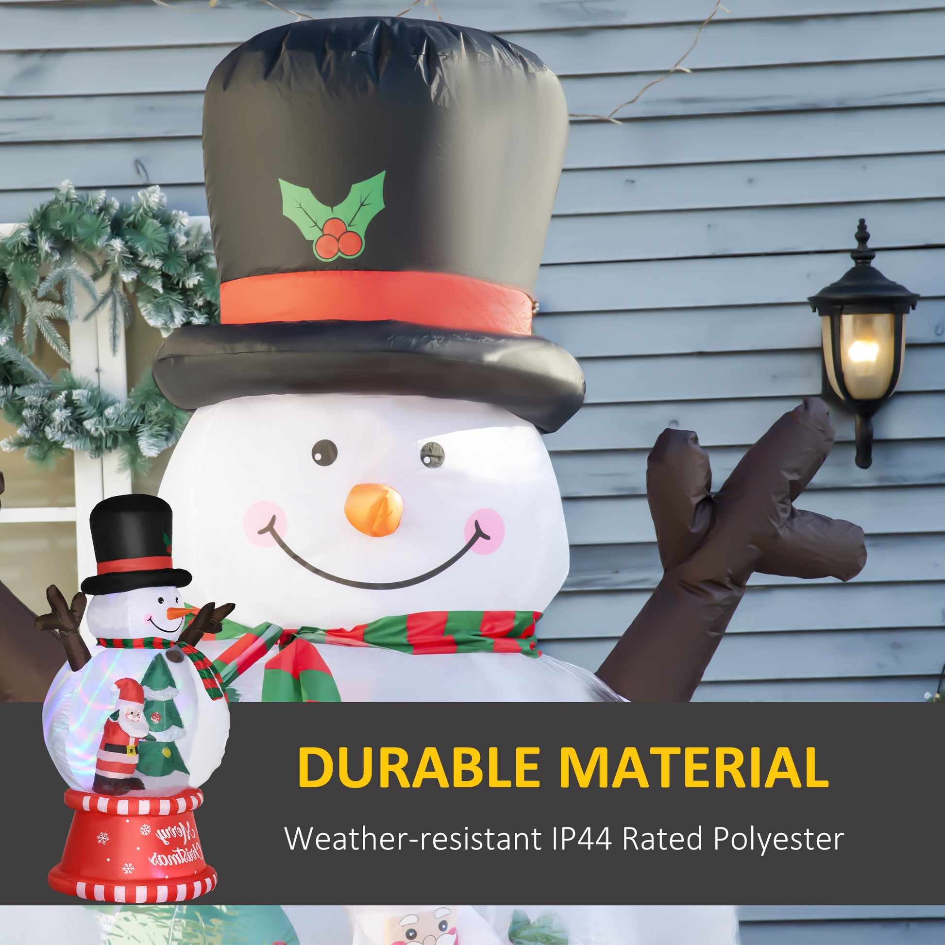 Outsunny 8Ft Christmas Inflatables Outdoor Decorations Snowman With Rotating Colorful Light, Blow Up Led Yard Display Christmas Decor For Lawn Garden White Polyester