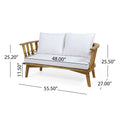 Outdoor Wooden Loveseat With Cushions White Teak 55.50