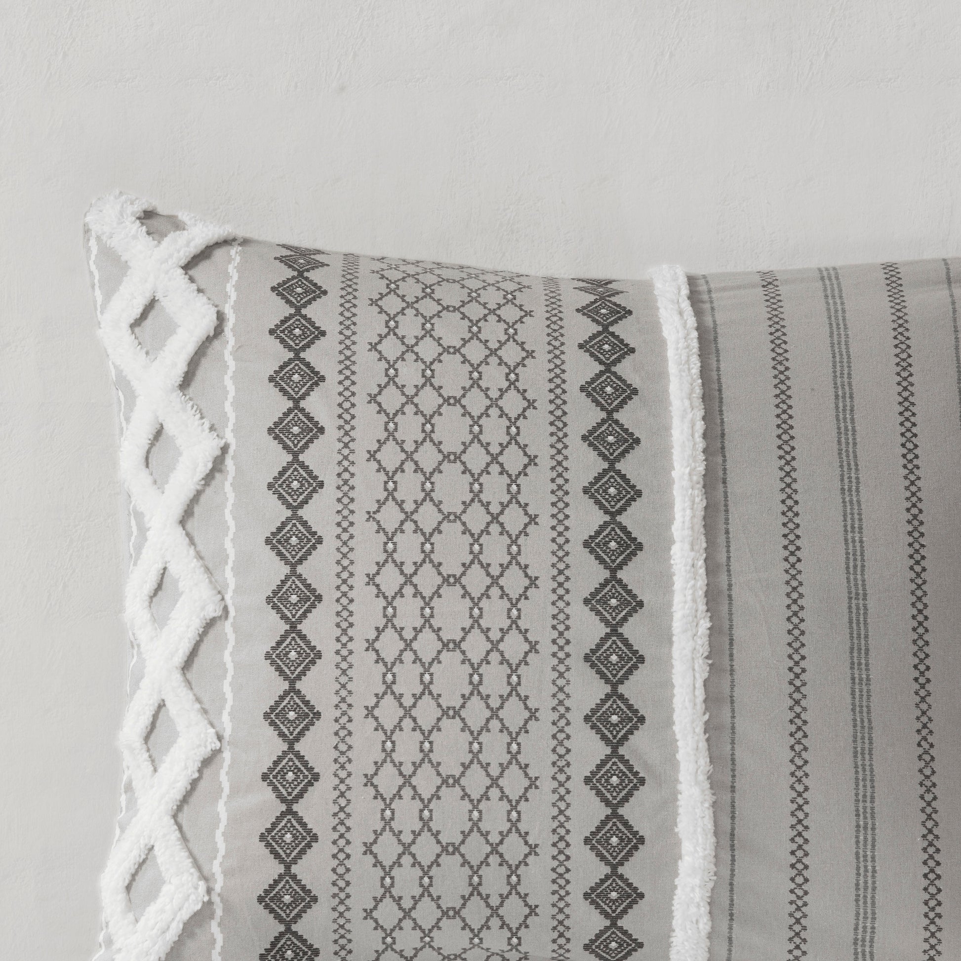 Cotton Printed Comforter Set With Chenille Gray Full Queen Queen Gray Cotton