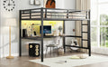 Metal Full Size Loft Bed With Power Outlet And Led Lighted, Space Saving, Noise Reduced, Black Full Black Metal