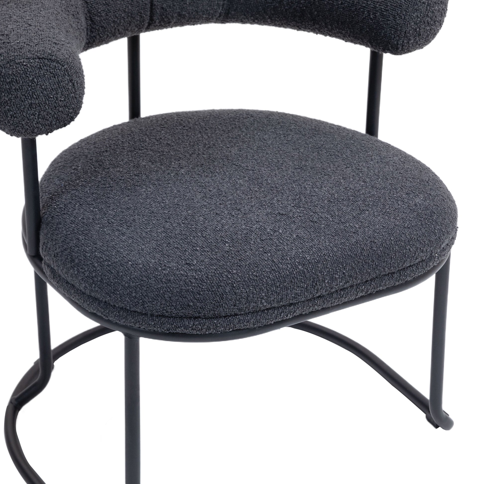 Coolmore Boucle Dining Chairs Set Of 2, Mid Century Modern Curved Backrest Chair, Round Upholstered Kitchen Chairs Carbon Black Boucle Carbon Black Foam Mdf Metal