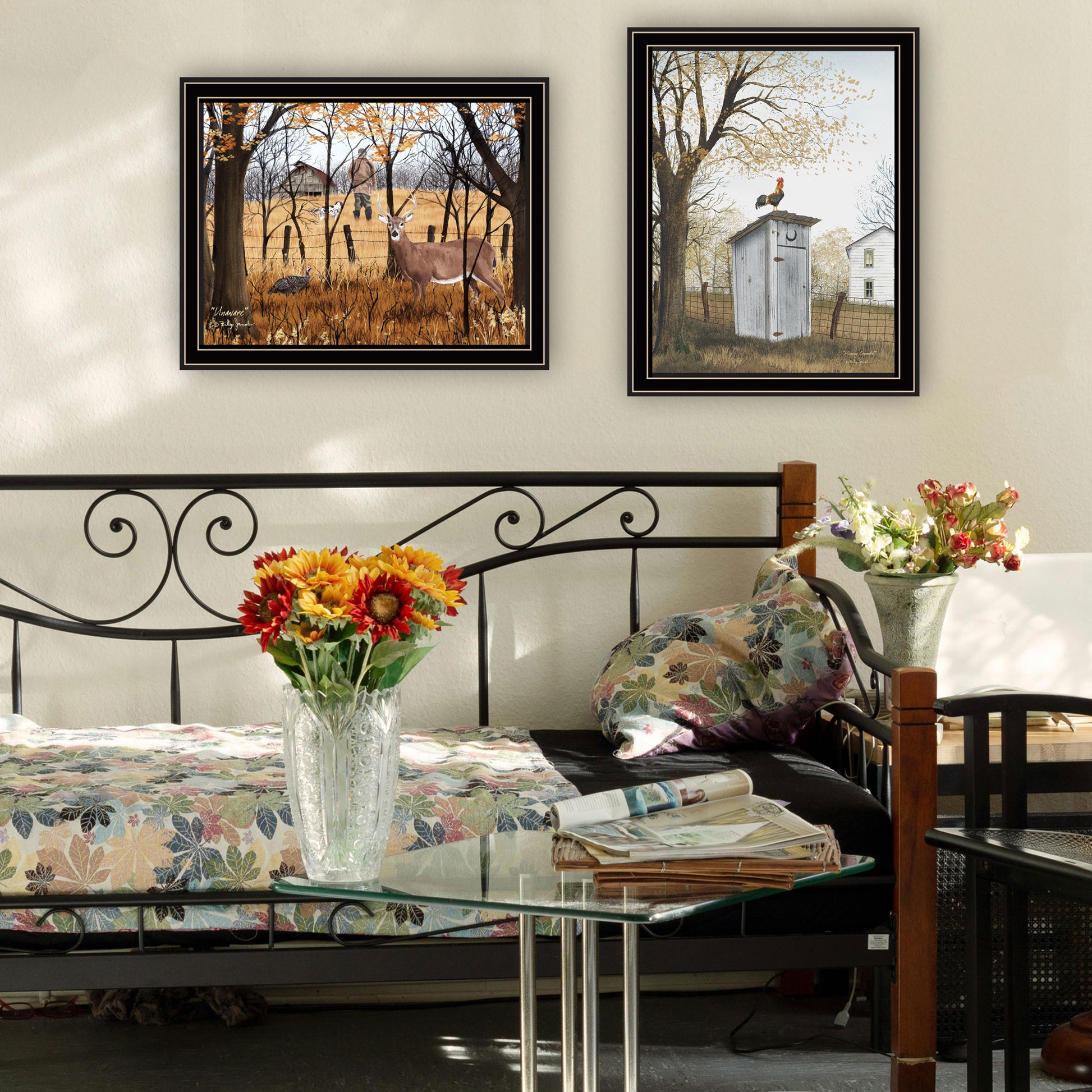 2 Piece Vignette Country Living Black Framed Wall Art For Living Room, Bedroom Wall Art Print For Home Decor By Billy Jacobs Multicolor Wood Paper