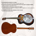 Beginner Metal Resonator Guitar, Full Size Circular Neck Traditional Resonator, Built In Preamplifier Black Brown Wood