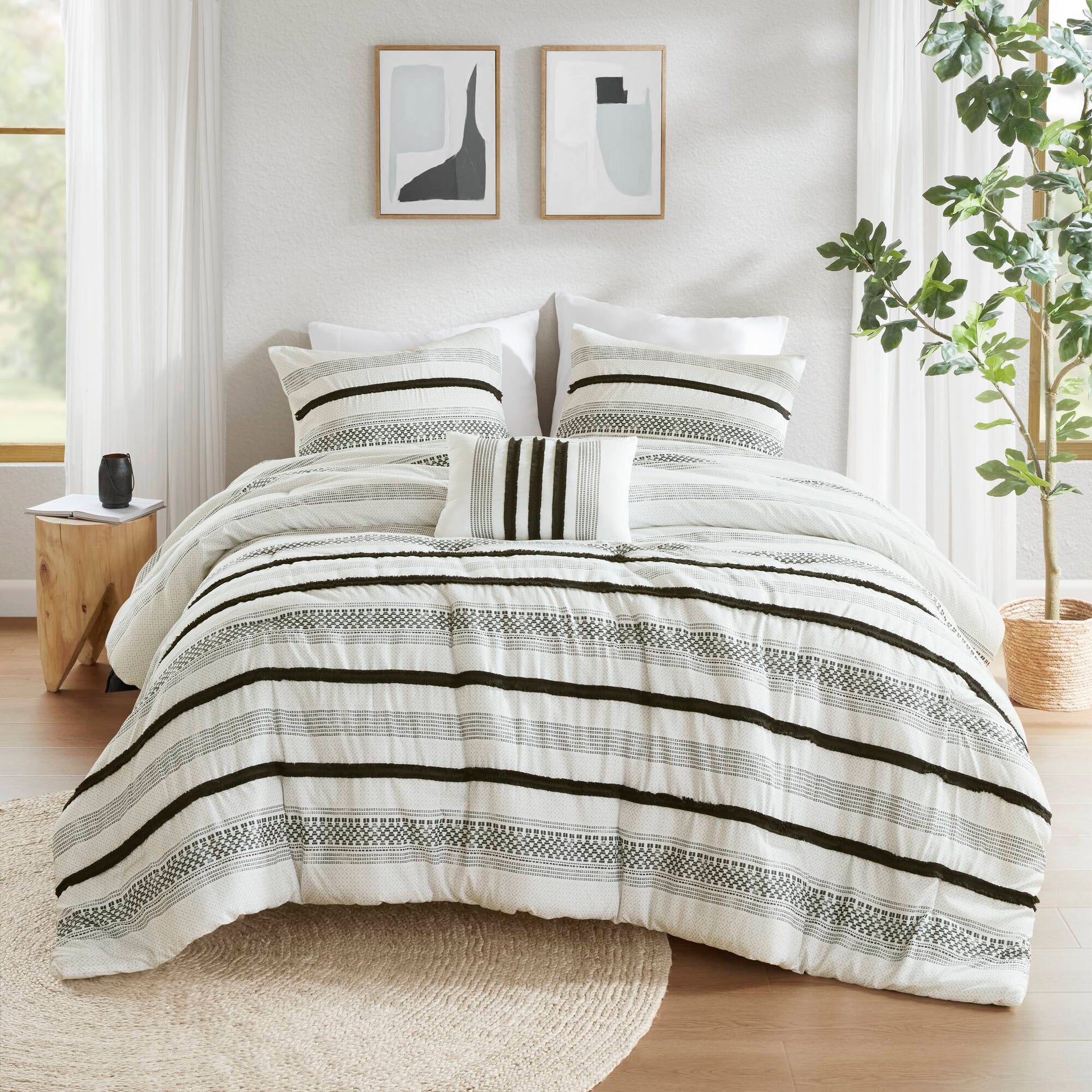 7 Piece Stripe Comforter And Quilt Set Full Queen Multicolor Polyester