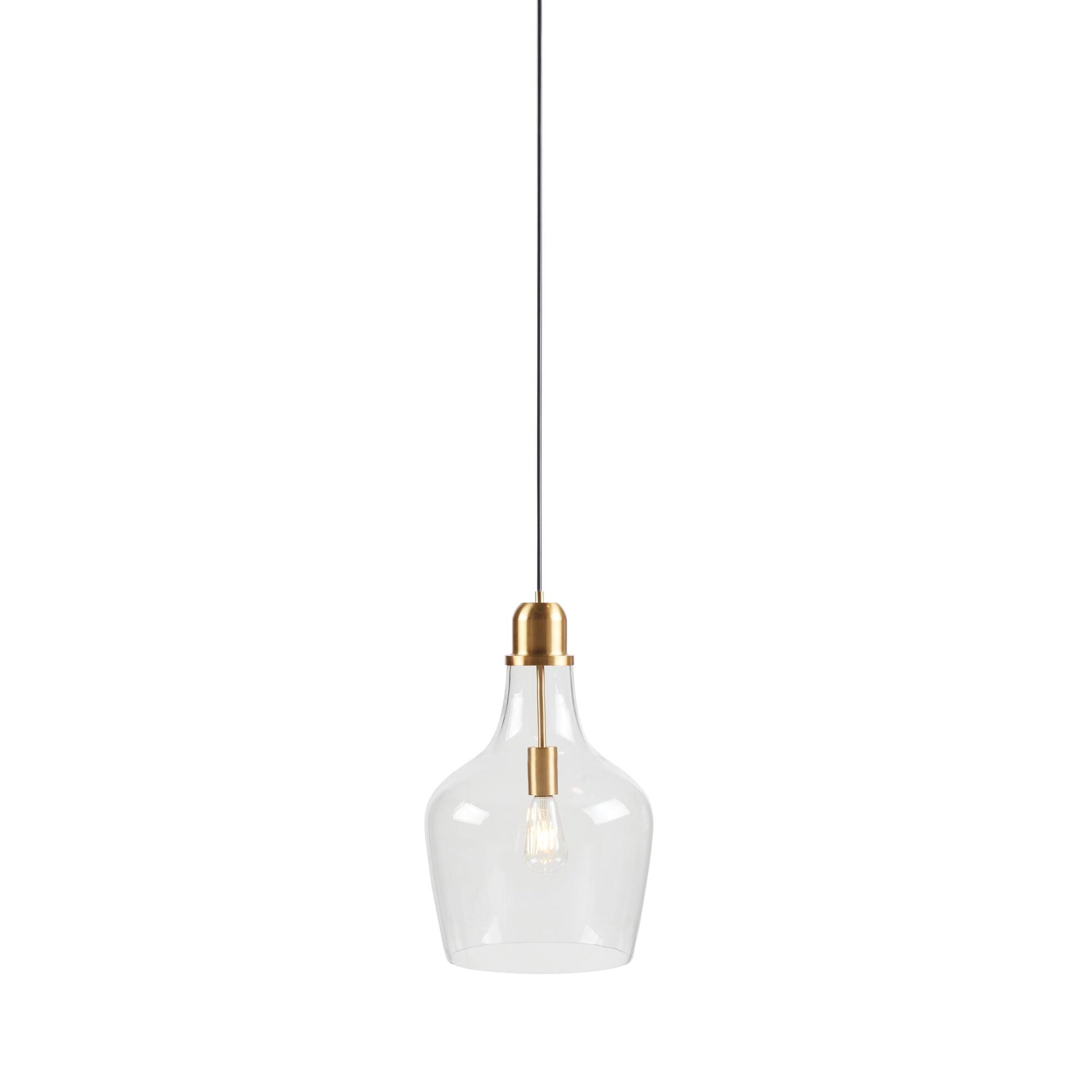 Bell Shaped Glass Pendant Gold Clear Dia.13" Gold Clear Glass Metal