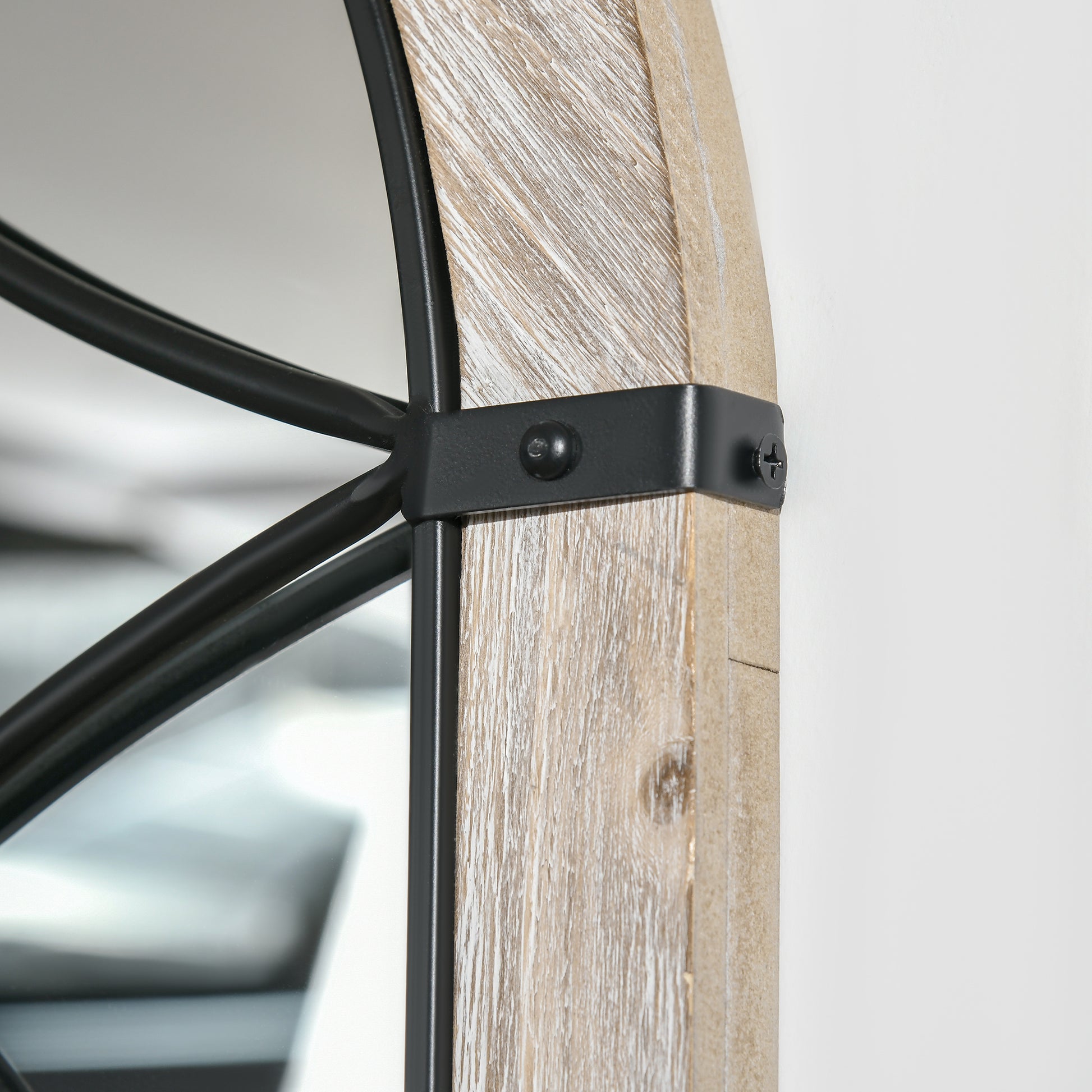 Homcom 36.5" X 23.5" Large Farmhouse Wall Mirror, Arch Window Mirror For Wall Decor In Living Room, Bedroom, Entryway, Rustic Wood Grain Multicolor Mdf