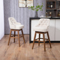 Coolmore Bar Stools Set Of 2 Counter Height Chairs With Footrest For Kitchen, Dining Room And 360 Degree Solid Wood Legs Swivel Bar Stools Set Of 2 Beige Linen Beige Foam Linen