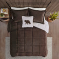 Plush To Sherpa Down Alternative Comforter Set Queen Brown Ivory Polyester