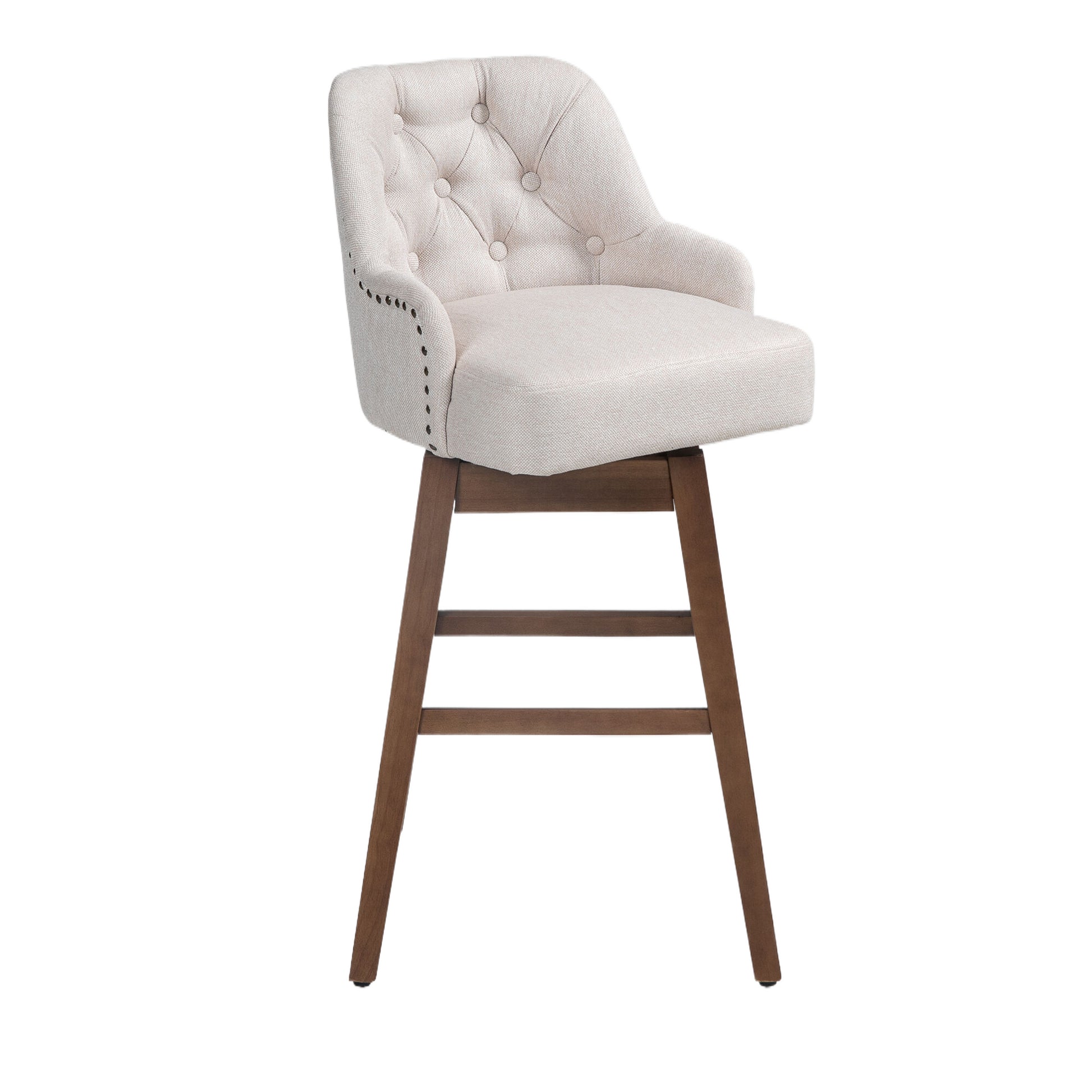 Coolmore Bar Stools Set Of 2 Counter Height Chairs With Footrest For Kitchen, Dining Room And 360 Degree Solid Wood Legs Swivel Bar Stools Set Of 2 Beige Linen Beige Foam Linen