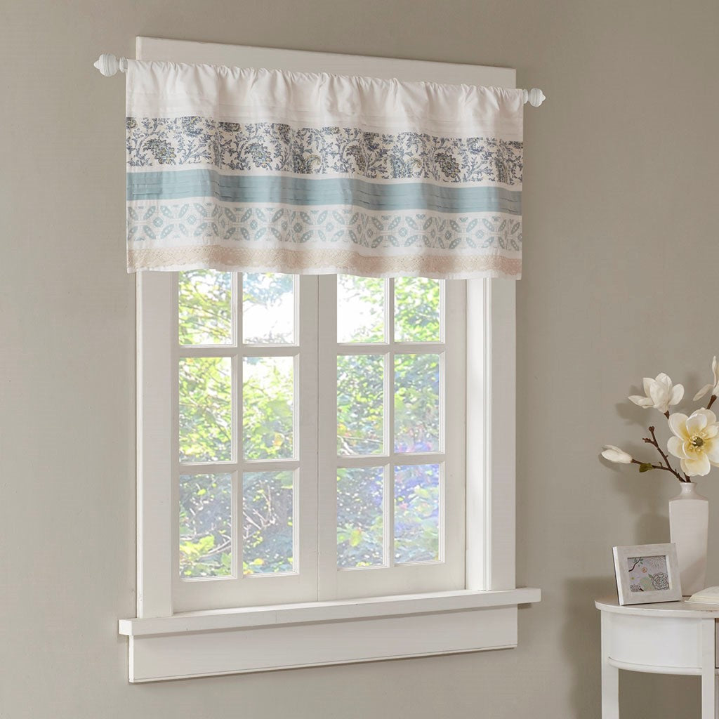 Printed And Pieced Rod Pocket Valance Aqua 50X18" Aqua Cotton